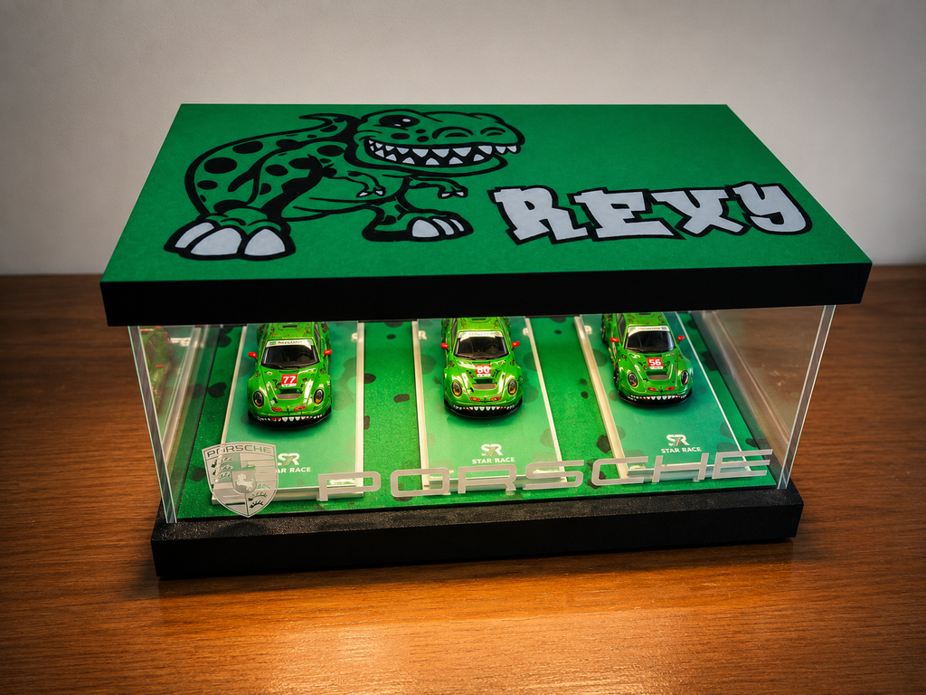 3 X diorama car Rexy display case.