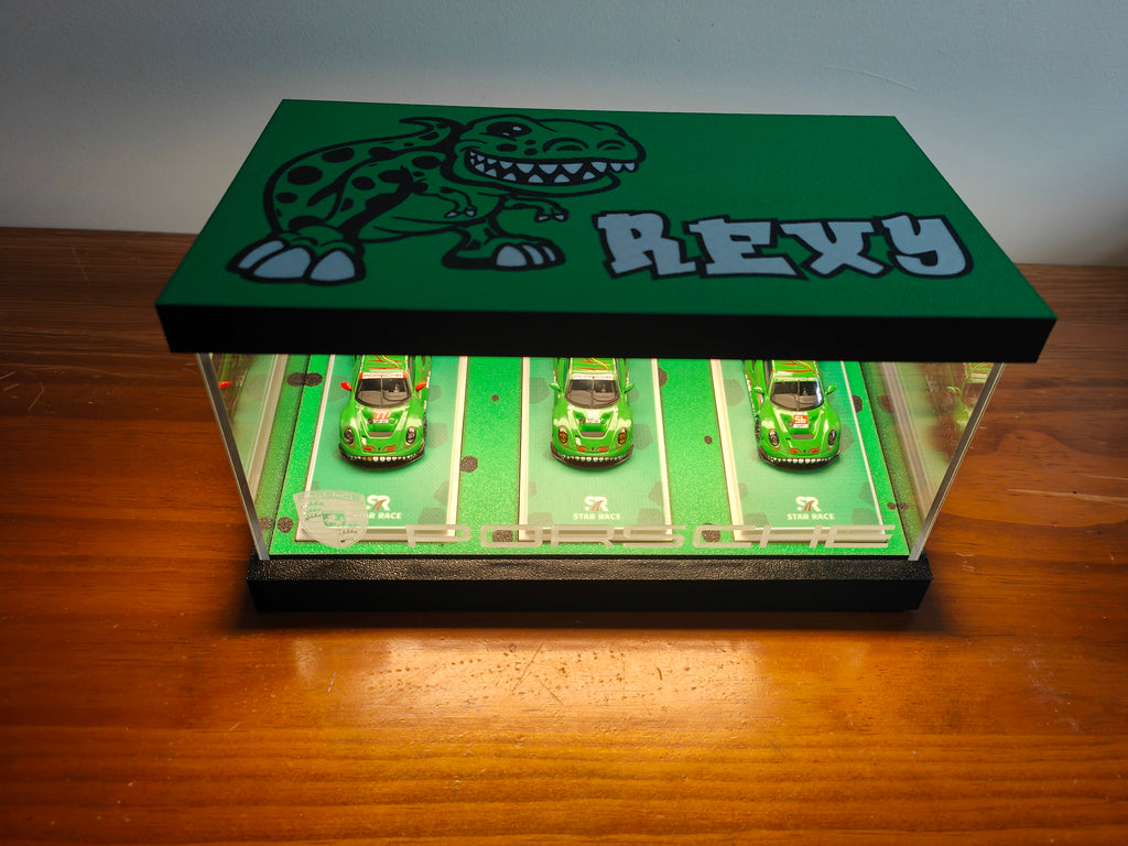 3 X diorama car Rexy display case.